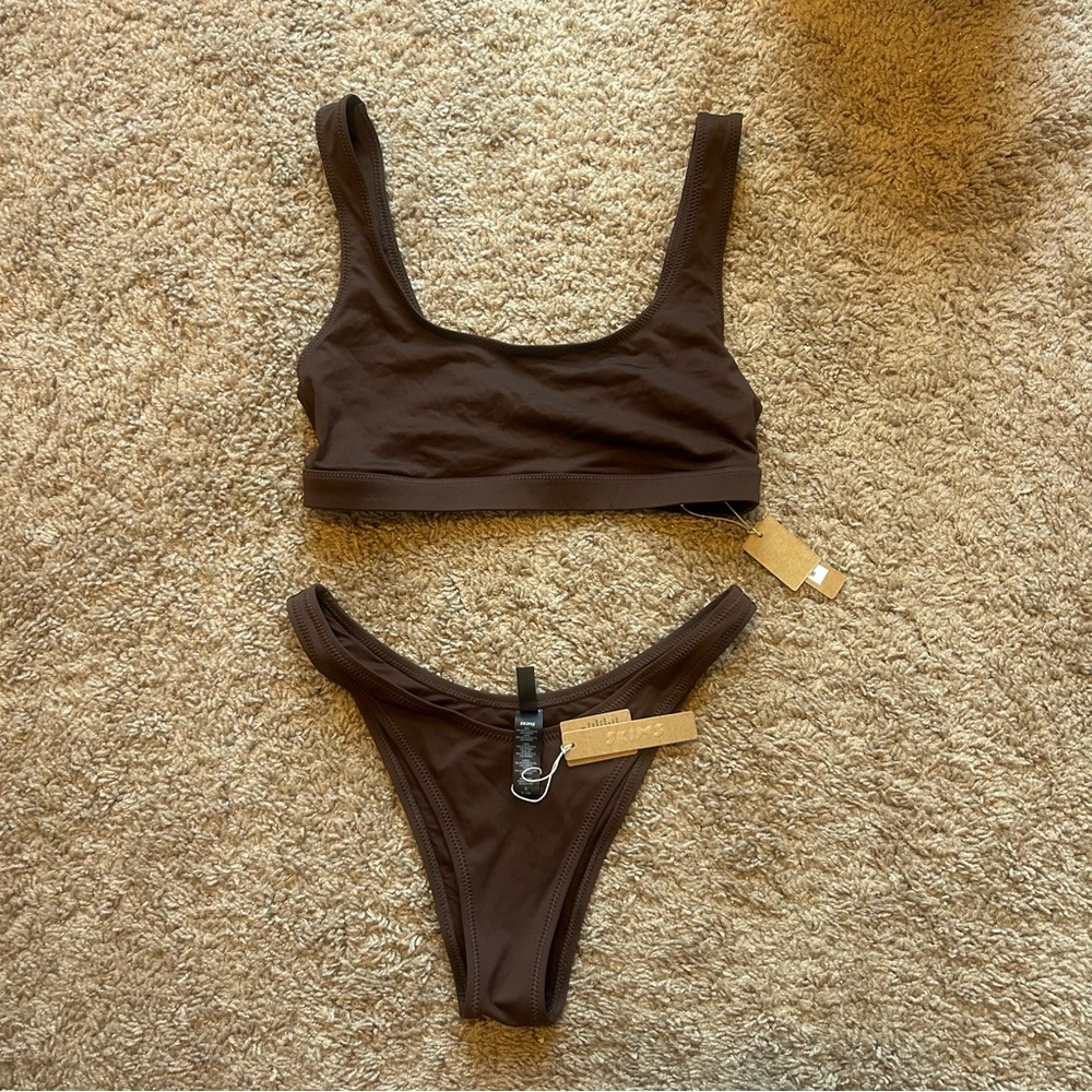 Skims Bikini SET NWT cocoa chocolate brown cheeky bottom scoop top size small